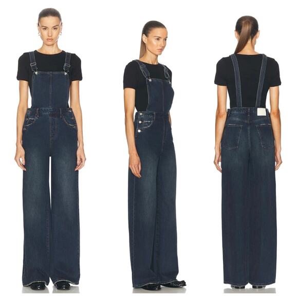 New GRLFRND Sadie Wide Leg Dark Goleta Wash Overalls Jean Denim Size 27 - Picture 1 of 12